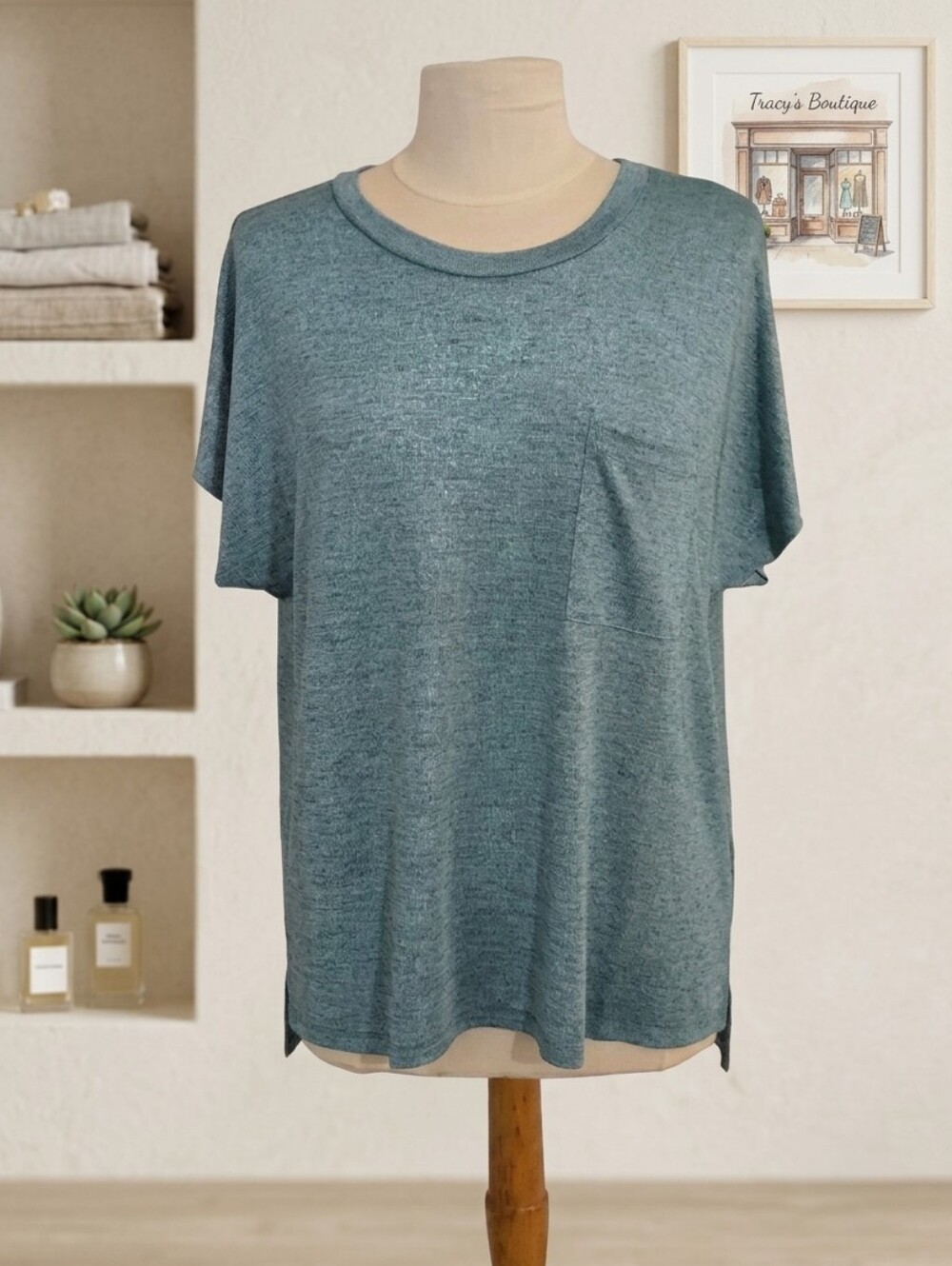 Like Love Blue Teal Shimmer Oversized Pocket Top Size Small